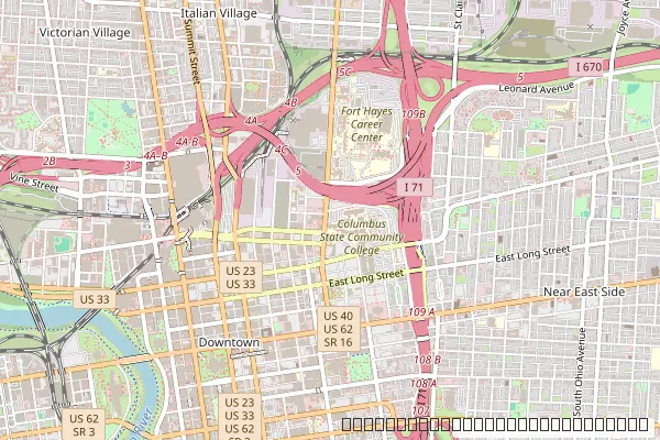 Map of overlapping franchise territory boundaries in Columbus, OH, showing a 0.6 km² boundary conflict between franchises FR-014 and FR-019