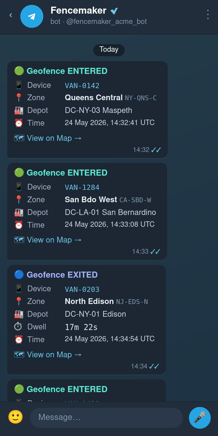 Telegram geofence alert